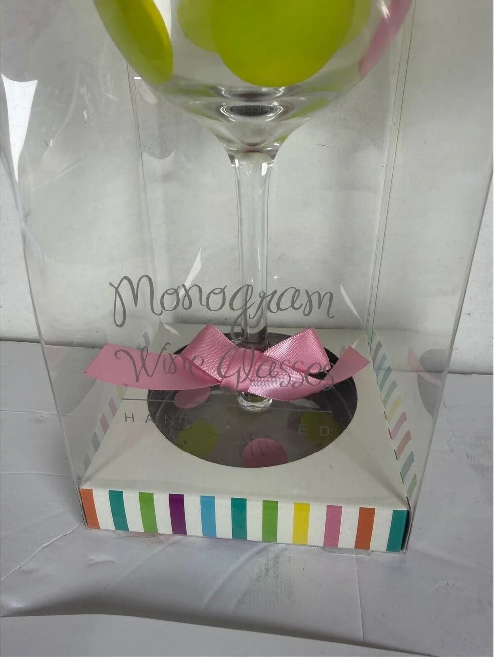 Hand Painted Monogram Wine Glass Letter D Polka Dot Gift Box S-14